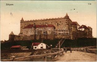 1916 Zólyom, Zvolen; vár. Vasúti Levelezőlapárusítás 8654. / castle + "ODERBERG - BUDAPEST 21. B" vasúti mozgóposta bélyegző (EK)