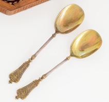 Ezüst (Ag) 12 személyes fagylaltszervírozó készlet, jelzett, díszes fej résszel, összesen 183g, dísz...