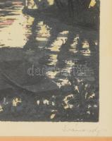 Mészáros Lajos (1925-1971): Zagyvahíd. Linómetszet, papír, jelzett, üvegezett fakeretben, 25×35 cm