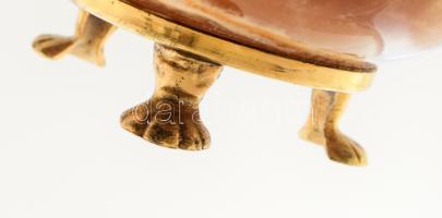 Bronz ékszertartó, ónix tállal, 3 lábon, m: 12 cm