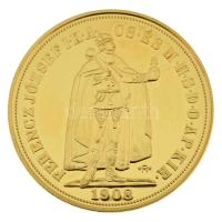 DN "Magyarok Kincstára - Ferenc József, 100 korona, 1908" aranyozott rézötvözet utánveret tanúsítvánnyal, kapszulában (36mm) T:PP