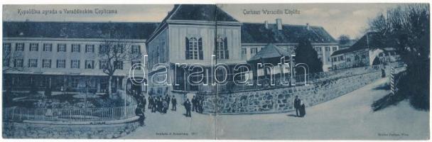 Varasdfürdő, Warasdin-Töplitz, Varazdinske Toplice; Kupalistna zgrada / Curhaus / gyógyterem, fürdő. J. Rosenberg kiadása, 2-részes kihajtható panorámalap / spa, bath. 2-tiled folding panoramacard (r)