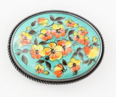 Iparművész munka tűzzománcozott bross, ezüstözött szerelékkel, 5x4 cm