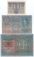Ausztria 1913. 20K piros "DEUTSCHÖSTERREICH" felülbélyegzéssel, II. kiadás + 1919(1912) 100K vízszintes "DEUTSCHÖSTERREICH" felülbélyegzéssel, mindkét oldal német + 1922. 10K T:AU, kereszt-középs hajtásnál elvékonyodott papír Austria 1913. 20 Kronen with horizontal "DEUTSCHÖSTERREICH" overprint, 2nd issue + 1919(1912) 100 Kronen with horizontal "DEUTSCHÖSTERREICH" overprint, both sides in German + 1922. 10 Kronen C:XF,F, thinned at middle-cross fold Krause P#53, P#56, P#75