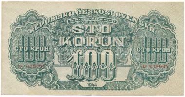 Csehszlovákia 1944. 100K "CY 438665" T:VF,F, szép papír Czechoslovakia 1944. 100 Korun "CY 438665" C:VF,F, fine paper Krause P#48