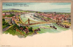 Budapest, Erzsébet királyné hídja, Tabán, Szent Gellért szobor, Királyi vár. Székesfőváros Házinyomda litho (EK)