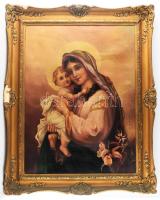 Kelemen jelzéssel (Kelemen József?): Mária a kisdeddel. Olaj, vászon. Dekoratív, sérült fakeretben, 80×60 cm.