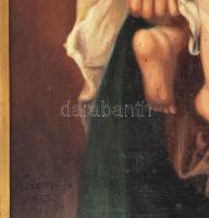 Kelemen jelzéssel (Kelemen József?): Mária a kisdeddel. Olaj, vászon. Dekoratív, sérült fakeretben, ...
