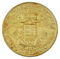 DN "Magyar Aranyóriások - Szent László 100 Pengő 1929" aranyozott Cu utánveret kapszulában...