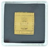 DN "Világ Bélyegcsodái - Svéd Királyság 3 Skilling 1855" aranyozott Cu bélyegérem, kapszulában, tanúsítvánnyal (21,4x24,8mm) T:PP