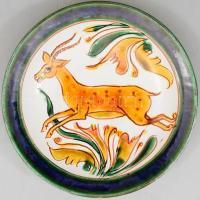 Szabó Kinga: Szarvasos falitál. Jelzett, hibátlan, d: 18 cm