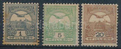 1904 Turul 1f, 5f, 20f E (1f kis rozsda, betapadás)