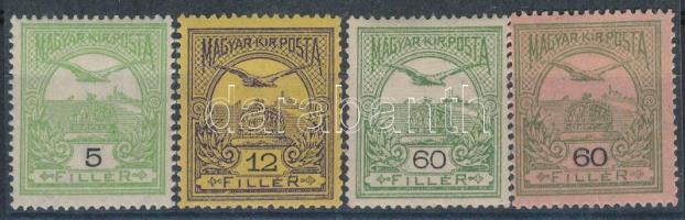 1913 Turul 5f, 12f, 60f, 60f olajzöld/rózsa fekvő vízjellel