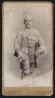 cca 1890 Szirmai Imre (1860-1945) színész, színházigazgató portréja, keményhátú fotó, sérült, 21×11 cm