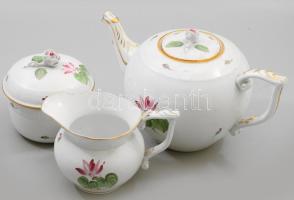 Herendi rózsamintás 3 részes szervírozó szett, jelzett: 2. oszt., kis kopással, m: 16 cm alatt