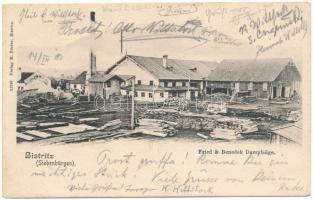 1903 Beszterce, Bistritz, Bistrita; Fried &amp; Benedek Dampfsäge. Verlag M. Binder / Fried és Benedek gőzfűrész telepe / Fried &amp; Benedek Dampsäge / steam saw mill (gyűrődések / creases)