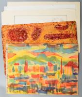 Durkó Gábor (1916-2003), össz. 10 db mű: Városrészletek, több alakos kompozíciók, tájképek, absztrakt kompozíciók. Akvarell, ceruza, monotípia, papír, részben jelzett, részben sérült, 30x44 cm körüli méretekben