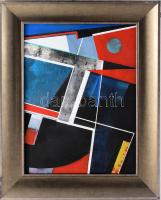 Koppány Attila (1947-): Kompozíció fekete ívvel, 2025. Akril, vászon. Jelzett a hátoldalán. 40x30 cm. Dekoratív fakeretben.