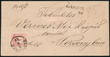 1876 Ajánlott levél Színesszámú 5kr bérmentesítéssel "TRENCSÉN" - "POZSONY"
