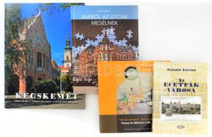 4 db magyar városokról szóló helytörténeti könyv: Illyés Gábor: Amiről az utcák mesélnek. Barangolások Nyíregyházán.; Szántó István: Az ecetfák városa. [Miskolc].; Tamáska Máté (szerk.): Változó szerepek, változó városképek. Kassa és Miskolc a 20. században.; Kecskemét régen és ma. Kiadói papírkötés / kartonált papírkötés, vegyes állapotban.