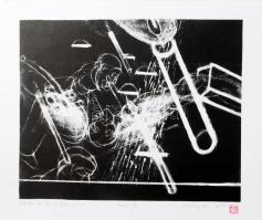 Véssey Gábor (1948-): Spleen de Paris XXXIV., 2002. Litográfia, papír, jelzett, próbanyomat 5/6 számozással, 28,5×34,5 cm