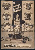 cca 1938 A modern konyha főzőgépei, Ardó József főző, fűtő- és világítási szaküzlet, képekkel gazdagon illusztrált termék- és árlista, jó állapotban, 12p