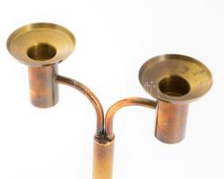 Jelzett iparművész réz gyertyatartó, m: 23,5 cm