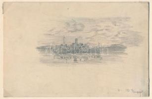 H jelzéssel: Hajó vagy hadihajó, 1914 augusztusa. Ceruza, papír. Papírra kasírozva. 10,5×16 cm.