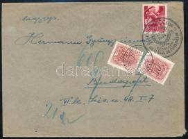 1944 Levél Szent Margit 30f bérmentesítéssel + 10f és 10f Barnaportóval "KOSSUTH LAJOS HALÁLÁNAK 50. ÉVFORDULÓJA / DEBRECEN 1." alkalmi bélyegzéssel Budapestre küldve