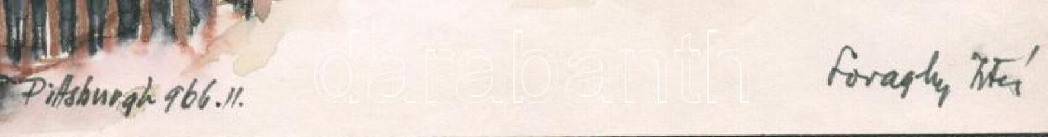 Lovaghy István (1898-?): Pittsburghi havas udvar, 1966. Akvarell, papír, jelzett, 30×23 cm. / István...