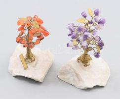 2 darab szerencsefa, achát és karneol kövekkel, m: 9 cm alatt