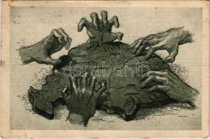1920 A rablók kezei. Kiadja a "Szózat" Magyarország Területi Épségének Védelmi Ligájának napilapja / "The hands of robbers" Hungarian irredenta propaganda, Trianon s: Helbing Aranka (EM)