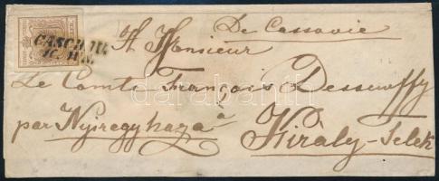 ~1850 Kis méretű levél 6kr bérmentesítéssel "CASCHAU" - Nyíregyháza, Királytelekre küldve