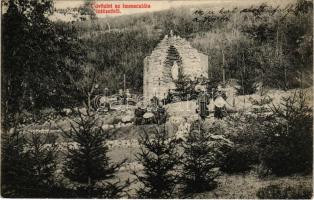 1909 Nagyvárad, Oradea; Immaculáta intézet kertje, Mária szobor / girl school, statue