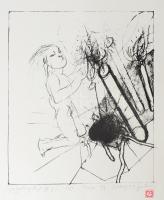 Véssey Gábor (1948-): Gyertyaláng III, 1999. Litográfia, papír, jelzett, próbanyomat 2/4 számozással...