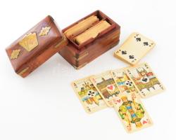 Kártyatartó díszdoboz, réz rátétekkel, benne kártyával, 8x13x9 cm