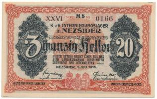 1916. Nezsider / hadifogolytábor 1916. 20f római sorozat- és arab sorszámmal, "MS" jelzéss...