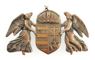 Bronz magyar címer, felfogatópontokkal, 11x19 cm