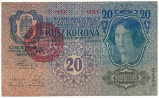 1913. 20K "1087 711652", II. kiadás, piros "MAGYARORSZÁG" felülbélyegzéssel T:F, szép papír, pici szakadás Adamo K18B