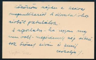 cca 1948 Dr. Tuzson Pál (1901-1959) vegyészmérnök, egyetemi tanár saját kézzel írt sorai névjegyen