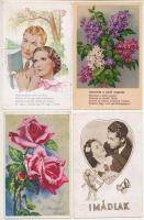 50 db RÉGI motívum képeslap: szerelmes párok, üdvözlőlapok, virág, közte néhány modern / 50 pre-1945 motive postcards: love couples, greetings, flowers, with some modern ones