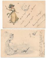 5 db régi (1905 előtti) motívum képeslap: hölgyek / 5 pre-1905 motive postcards: ladies