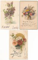 5 db régi motívum képeslap: litho virágok / 5 pre-1945 motive postcards: litho flowers