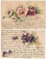 5 db régi motívum képeslap: litho virágok / 5 pre-1945 motive postcards: litho flowers