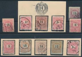 1889-1898 Azonos lemezhiba 11 db feketeszámú krajcáros bélyegen