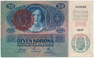 1914. 50K piros "MAGYARORSZÁG" felülbélyegzéssel, "1041 404536" T:F, szép papír Adamo K24B
