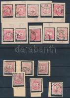 1881 Jelölt nyomási hibák 16 db Színesszámú 5kr bélyegen, 2 stecklapon