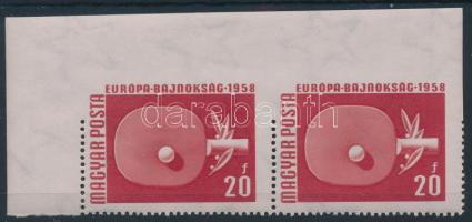 1958 Sport (III.) 20f ívsarki párban fogazási rendellenességgel, felül fogazatlan!