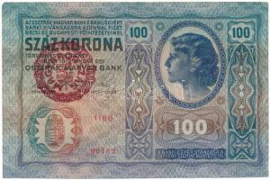 1912. 100K "1166 86167", piros "MAGYARORSZÁG" felülbélyegzéssel T:F, szép papír Adamo K28B