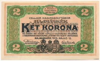 Hajmáskér / Hadifogolytábor 1916. május 15. 2K római sorozat és arab sorszámozás, "MS" jelzéssel, "XXXII 0454" T:AU / Hungary / Hajmáskér / POW camp 15.05.1916. 2 Kronen with Roman series and Arabic serial numbers, "MS" and "XXXII 0454" serial number C:AU Adamo HHH-2.5.1